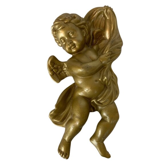 Homco Cherubs Angels Wall Decor Set Of 2 Gold Plastic Christmas Holiday - Picture 5 of 9